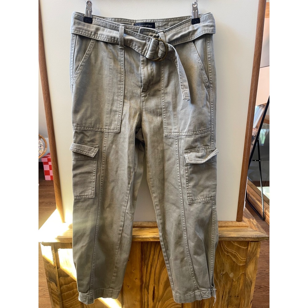 Banana Republic Cargo Pants Womens 2 Olive Tan Belted Tapered Utility